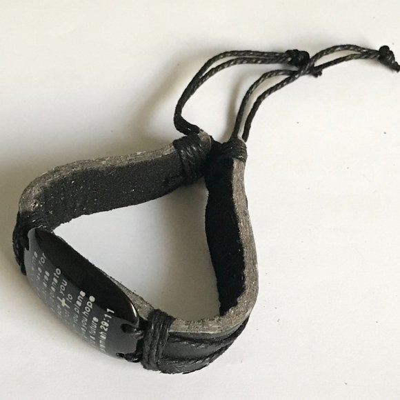 Jeremiah 29:11 Bible Verse Message Bracelet Mens Womens Black Leather Rope - Picture 7 of 11